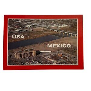 Vintage Postcard Showing USA Mexico Border Rio Grande Aerial View Red Border u